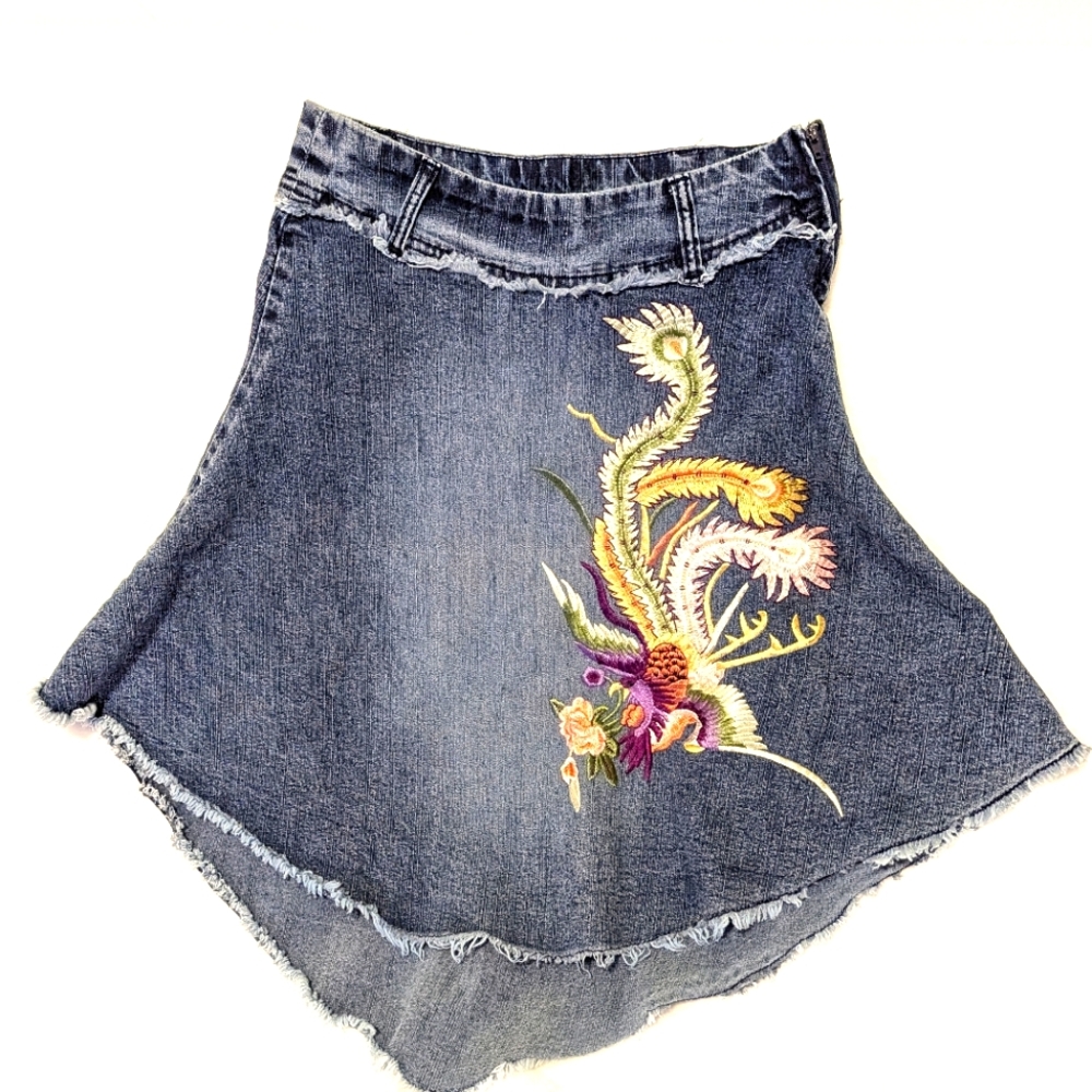 Floral Embroidered‎ Denim Skirt Women's Fashion